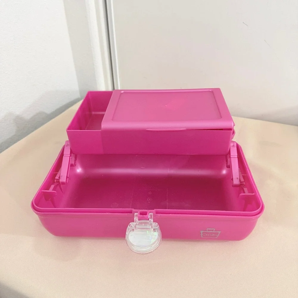 Caboodles Vintage Style Pink Makeup Organizer Case Y2K Retro Cosmetic Box Mirror